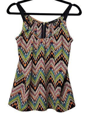 Aqua Chevron Print Retro Boho Flowy Tank Top Size M